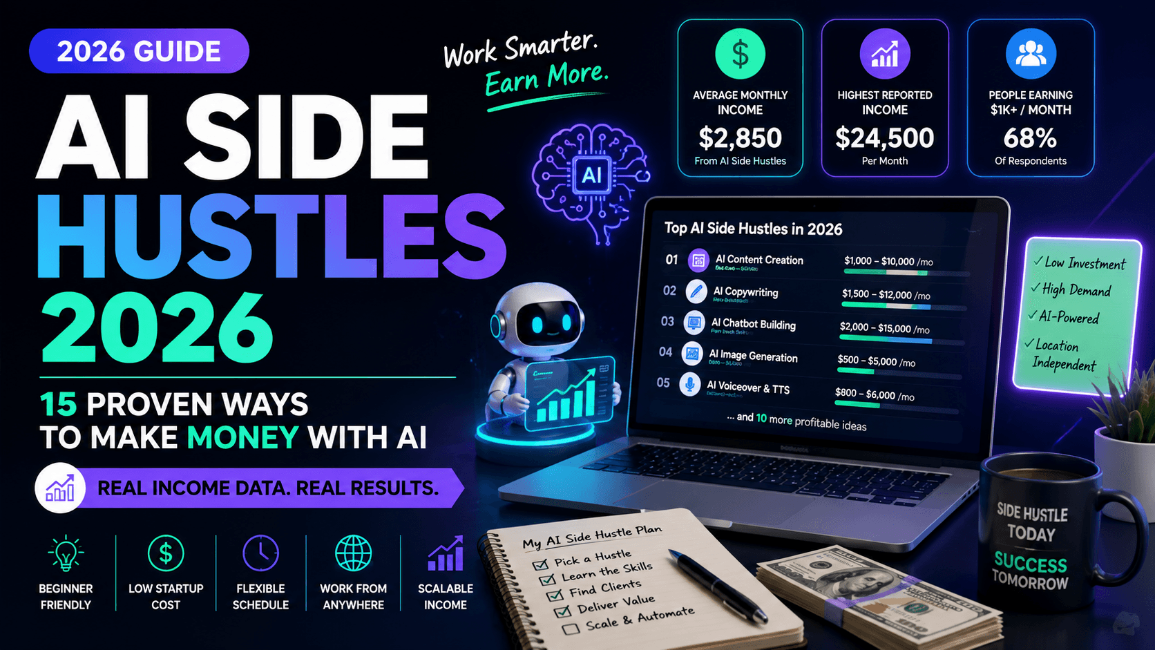 How to Start Your First AI Side Hustle in 2026: A Beginner's Step-by-Step Guide to Earning $500-$5,000/Month